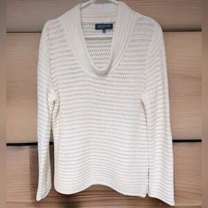 Jones New York Signature Cream Cowl Neck Waffle Knit Sweater